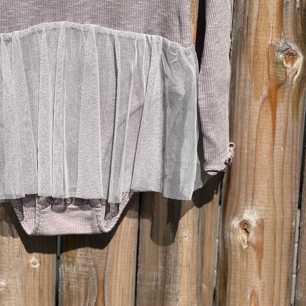 Zara Tulle Ribbed Long Sleeve Bodysuit NWT